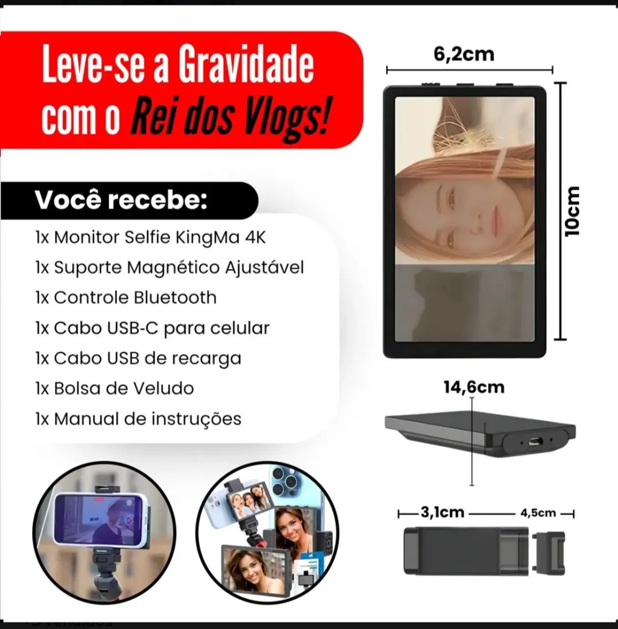 Monitor Celular Câmera Traseira Kingma Selfie Screen Vlog NF - Foto 3