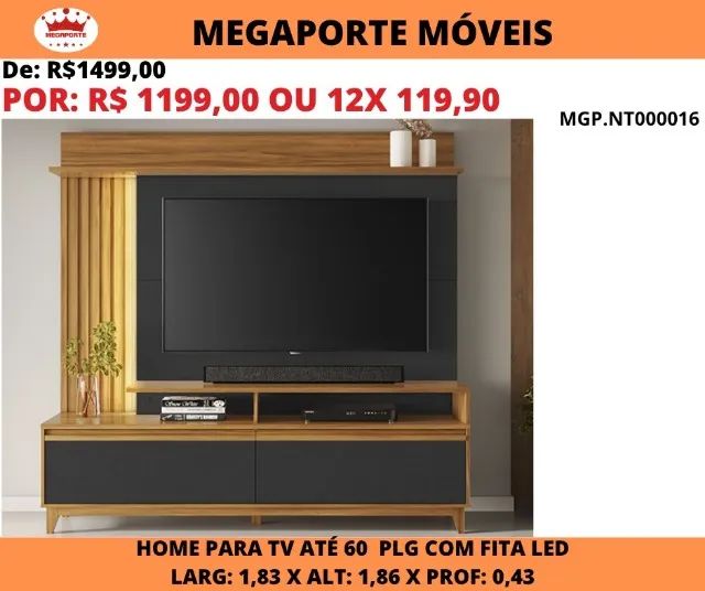 HOME DE TV ATÉ 60 POLEGADAS C/FITA LED