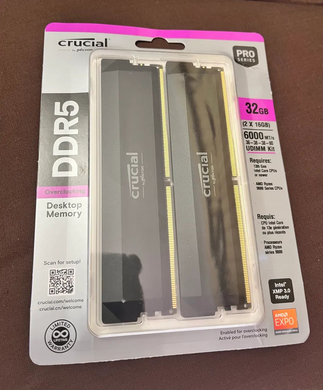 Memória DDR5 32GB (2x16) Crucial Pro 6000 CL36 Nova - Ryzen 9000