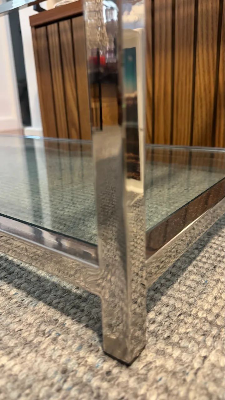 Mesa de Centro Minimalista Aço Cromado e Vidro - Foto 3