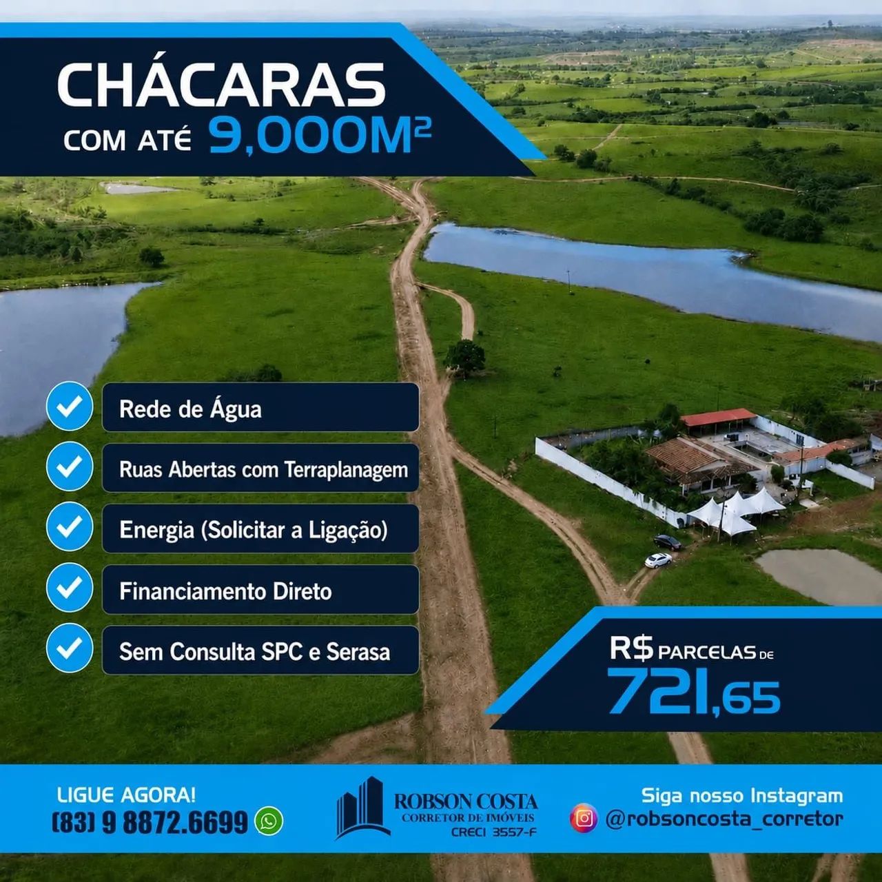 Chácaras com até 9000m2 e com parcelas a partir de R$721,65