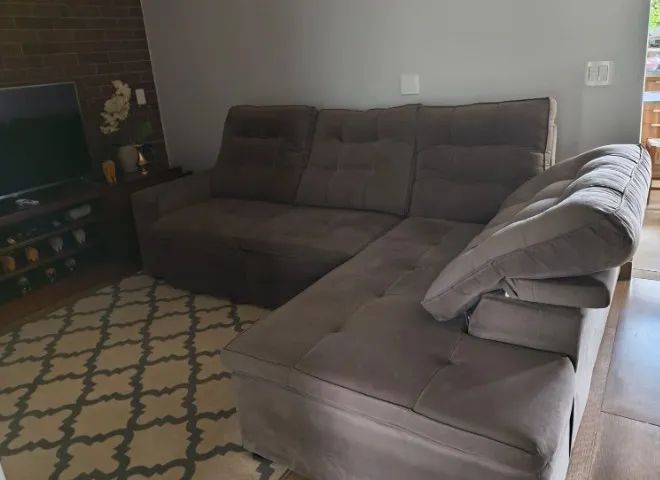 Sofá modular retrátil e reclinável 3 lugares - Suede Cinza - Foto 2