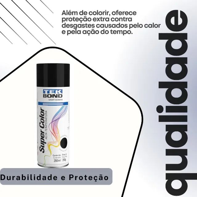 Tinta Spray 350ml Alta Temperatura Preto Brilhante Tekbond - Foto 4