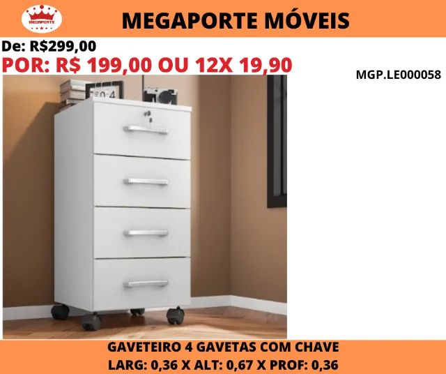 Gaveteiro com Rodinhas e Chave - Foto 2
