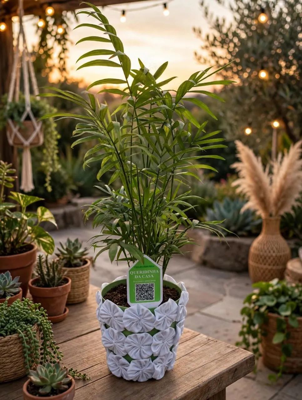 Vaso com planta decorado com fuxico lindo  - Foto 2