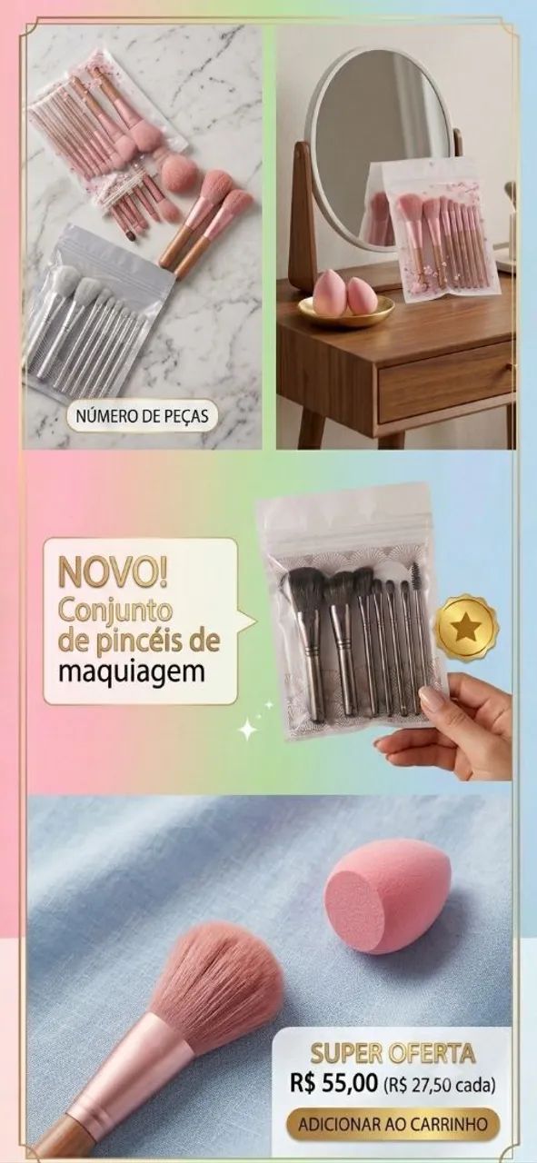 Combo Beleza kit 8 Pincéis + esponja de brinde  - Foto 3