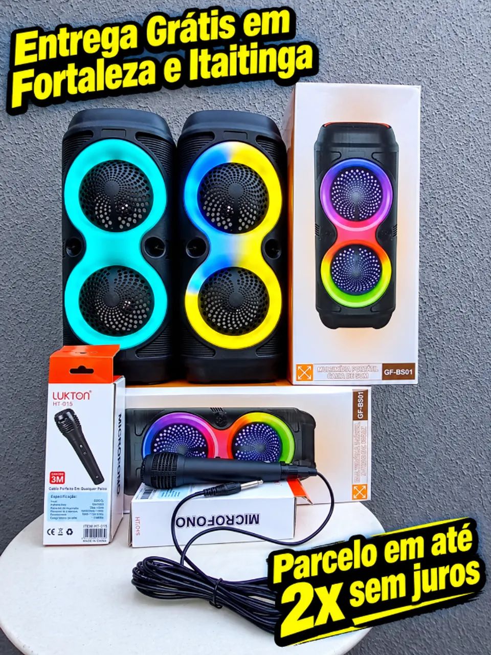 Caixa de Som Bluetooth 50W com Rádio e Microfone