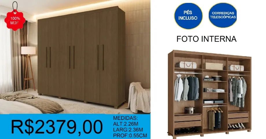 Roupeiro 100% MDF - Entrega e montagem grátis!!  - Foto 2