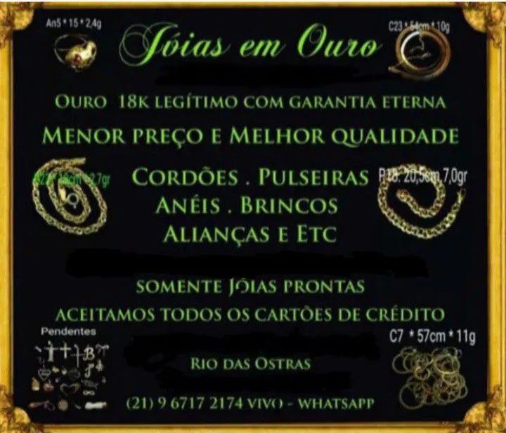 JÓIAS EM OURO 18k LEGÍTIMO 