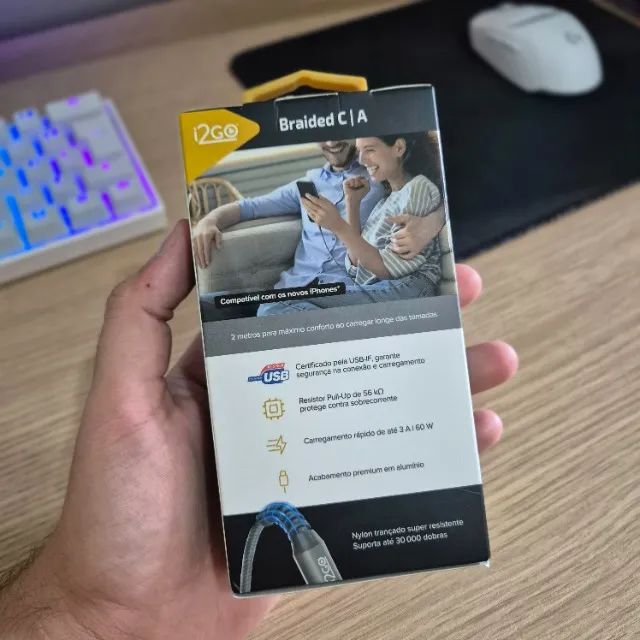 Cabo Carregador USB Tipo C 2 Metros Nylon i2GO - Foto 2
