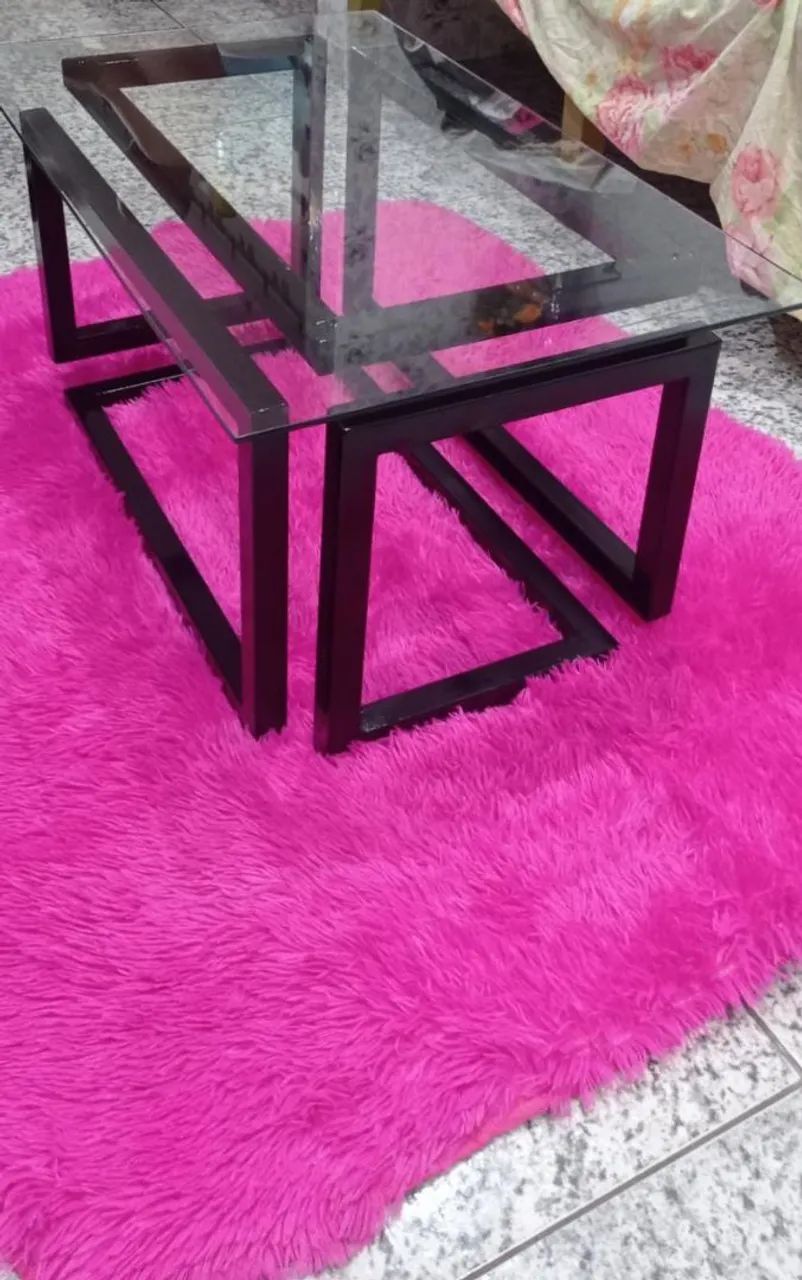 Mesa de Centro Moderna Nova em Ferro e Vidro - 70x40 cm - Foto 2