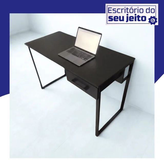 Escrivaninha Industrial com Gaveta 1,1M Mesa Refoçada Multiuso para Estudo Computado Gamer - Foto 2