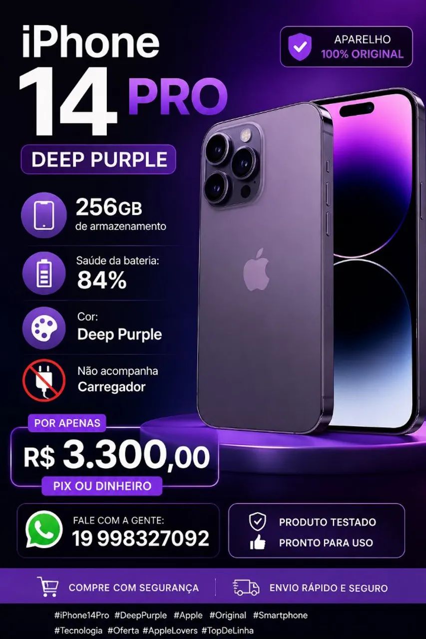 iPhone 14 pro 256 bateria 84%