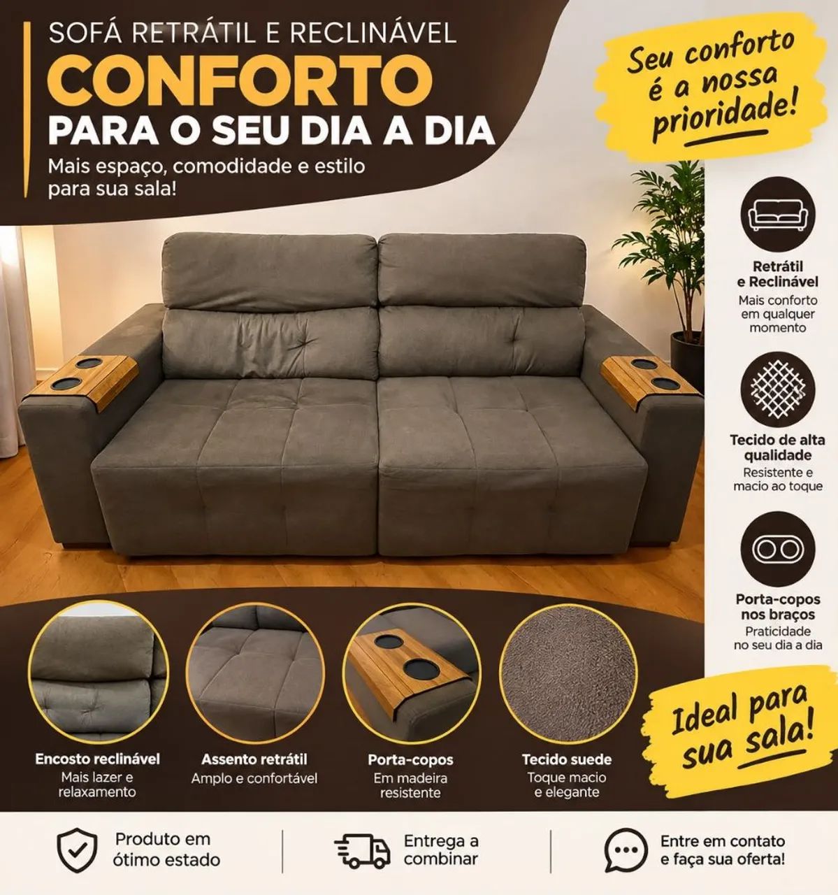 Sofá retrátil 4 lugares