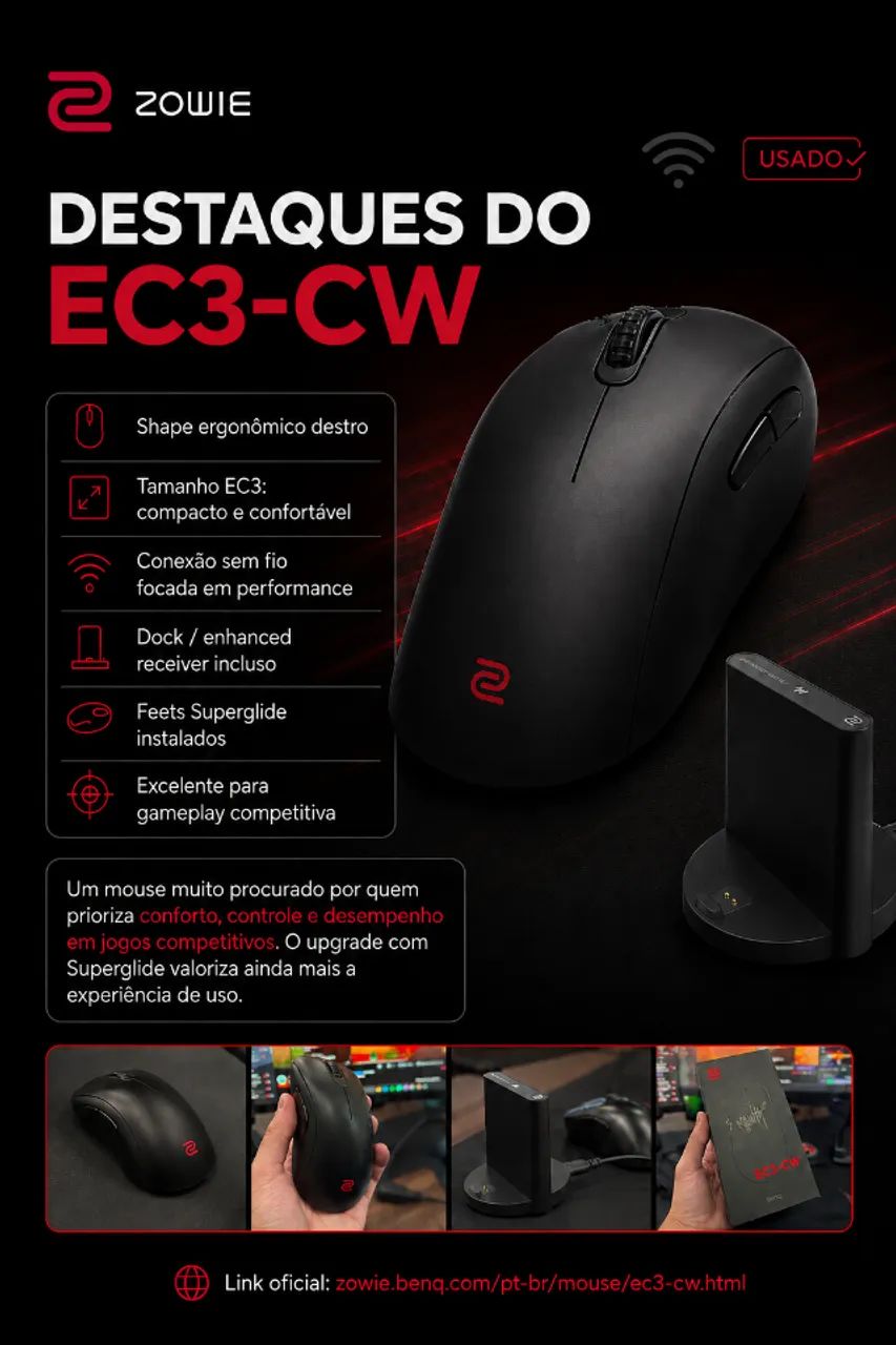MOUSE GAMER ZOWIE ECW-C3 COM FEETS SUPERGLIDE - Foto 3