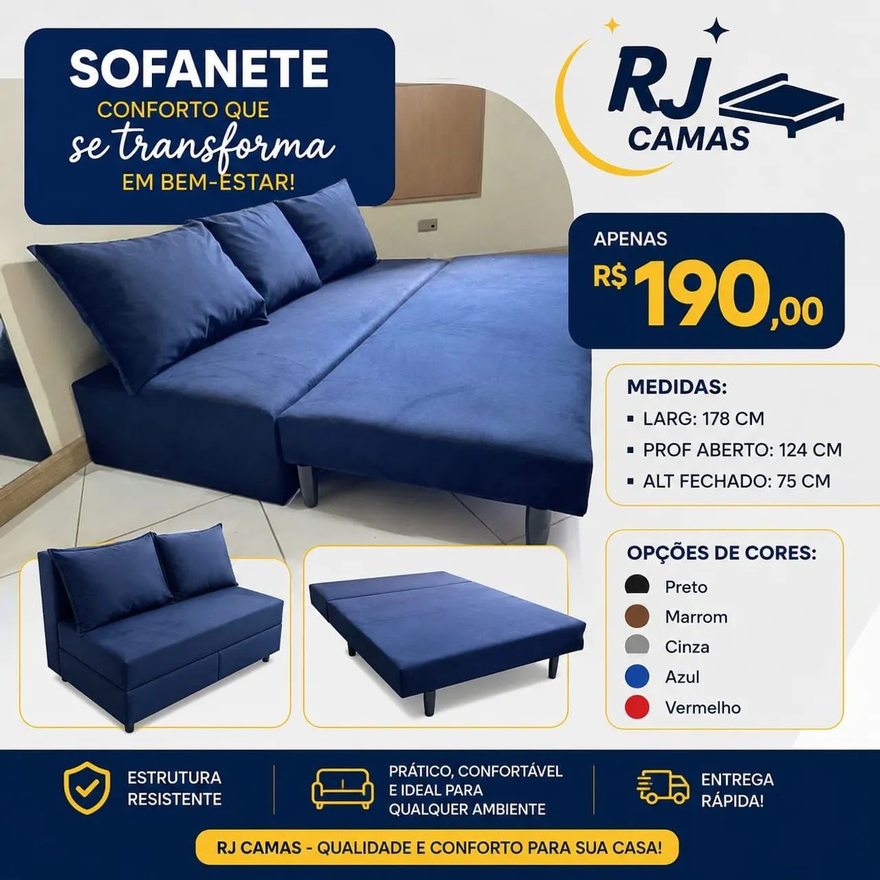 Sofanete com três almofadas, várias cores.  - Foto 3