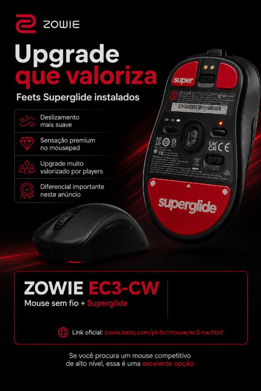 MOUSE GAMER ZOWIE ECW-C3 COM FEETS SUPERGLIDE - Foto 4