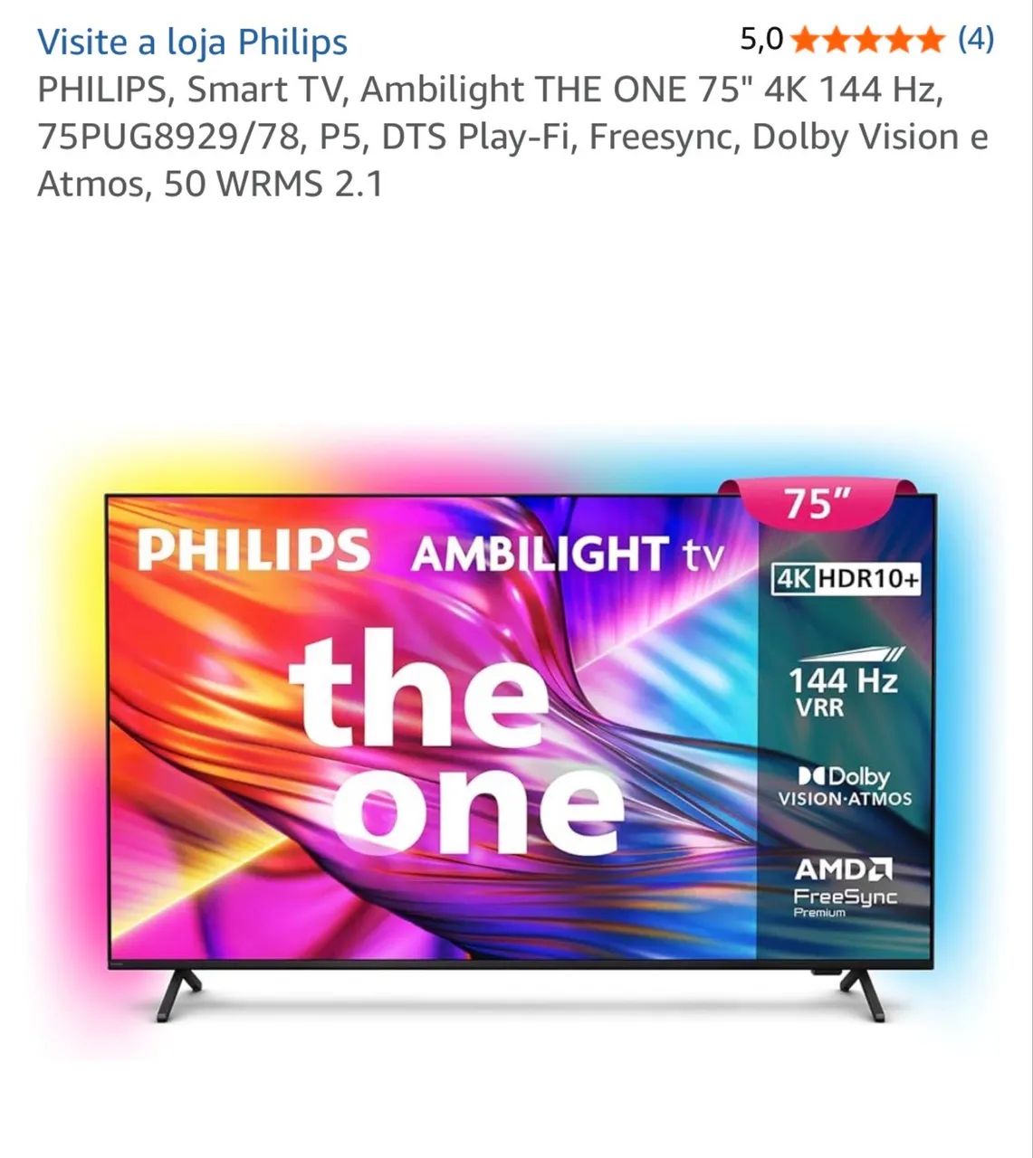 Smart tv 75 polegadas 4k Ambilight
