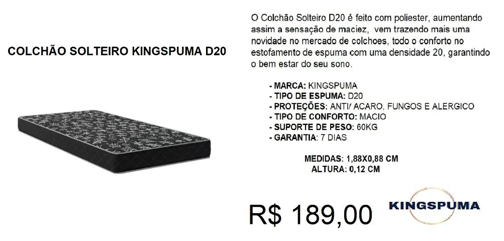 Colchão D20 - solteiro - compre hoje e receba em até 72 horas 