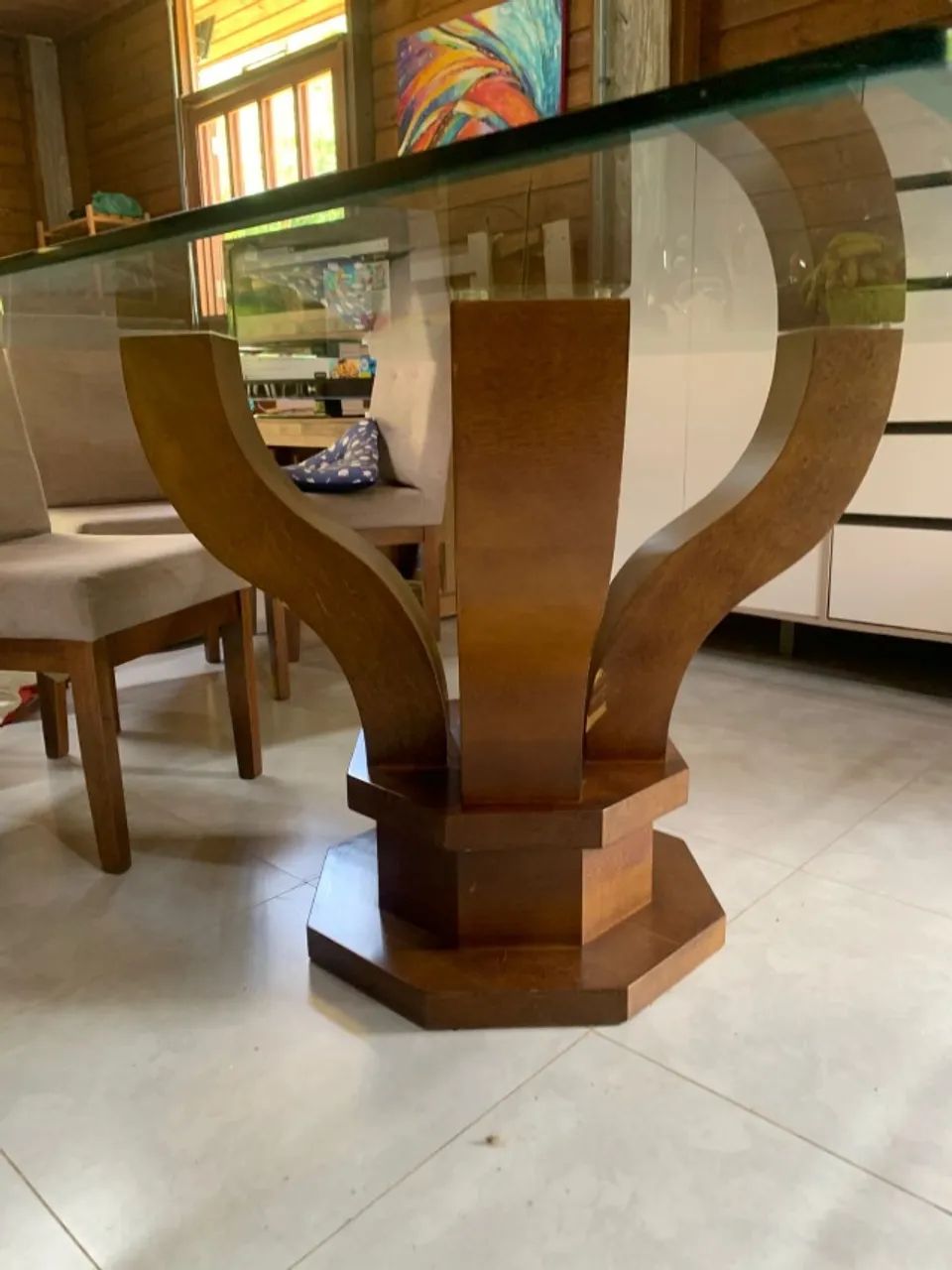 Mesa com tampo de vidro com 8 cadeiras - Foto 5