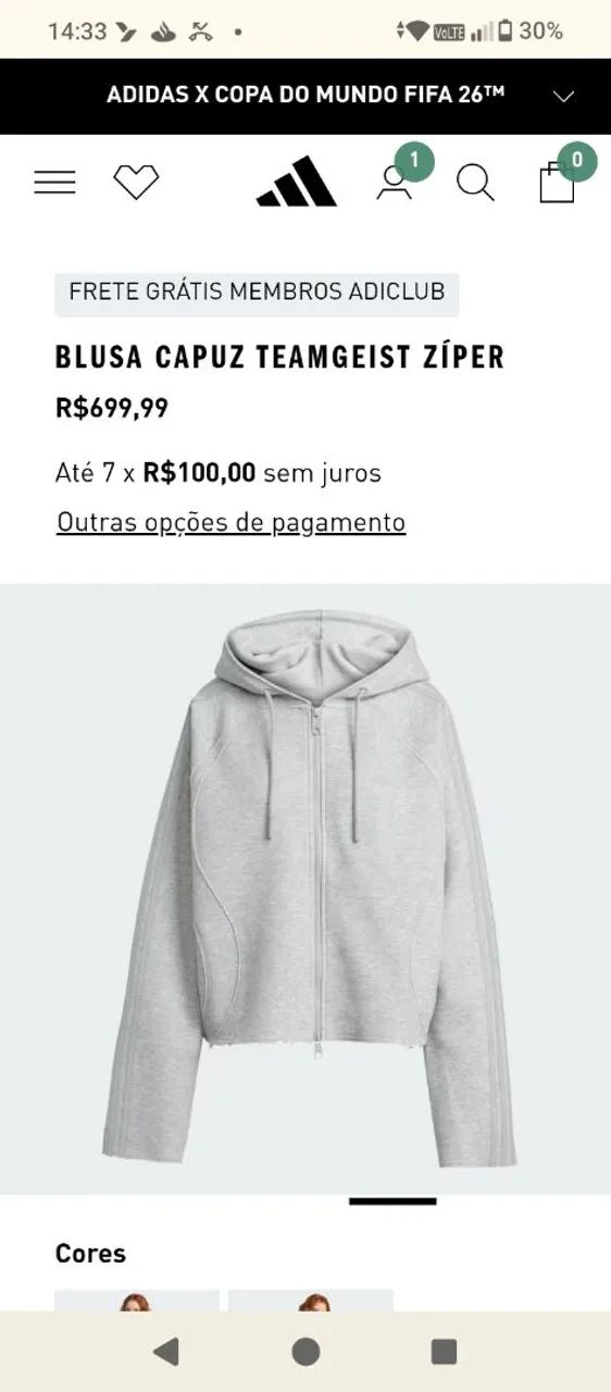Blusa Adidas capuz teamgeist zíper código KC6421