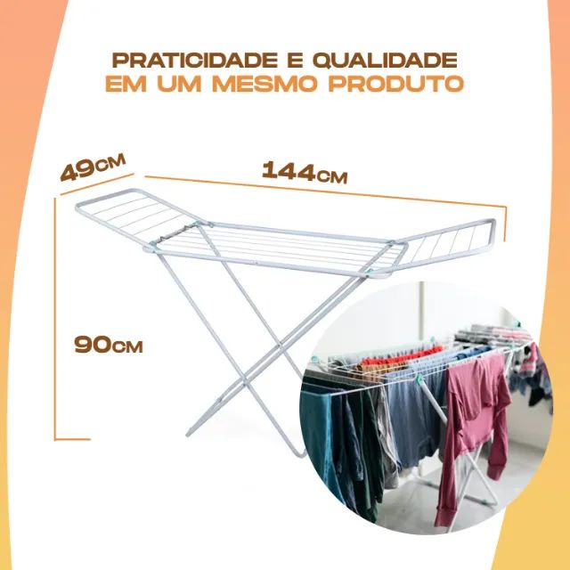 Varal De Chão Reforçado Com Abas Dobrável Retrátil Slim Mor