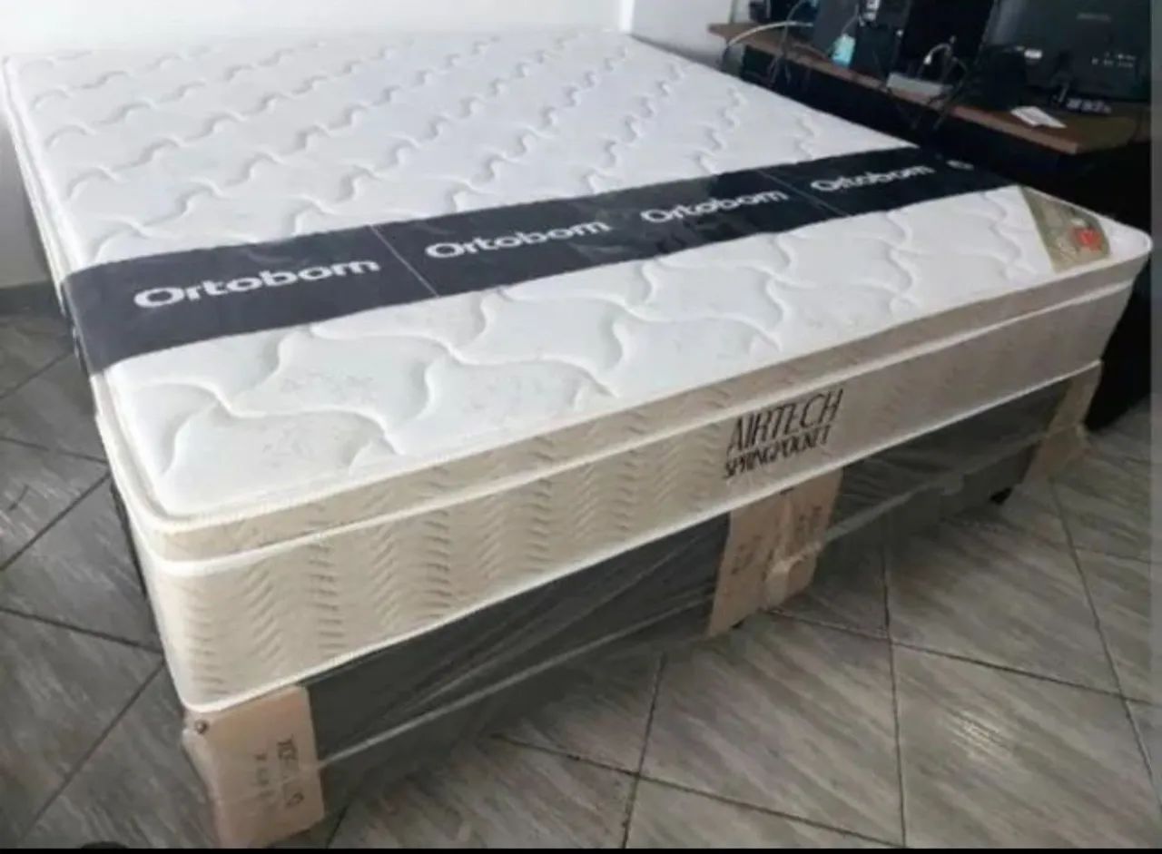 Cama box casal queem (Ortobom molas ensacadas com individual+base preta)