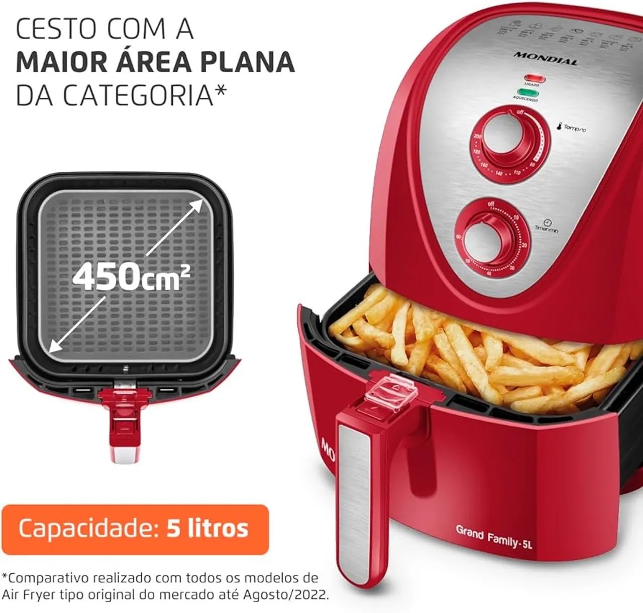 Fritadeira Elétrica Air Fryer Mondial Grand Family Inox 5L - Foto 2
