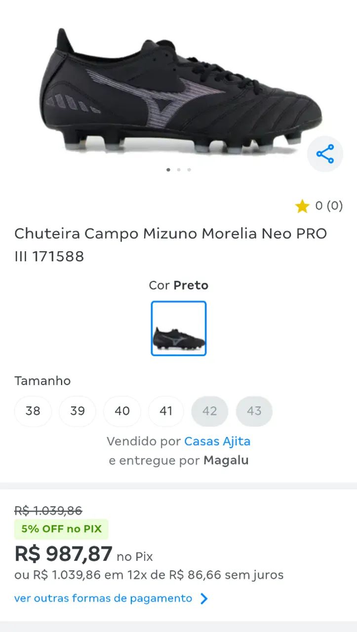 Chuteira Mizuno campo profissional tamanho 41 - Foto 5