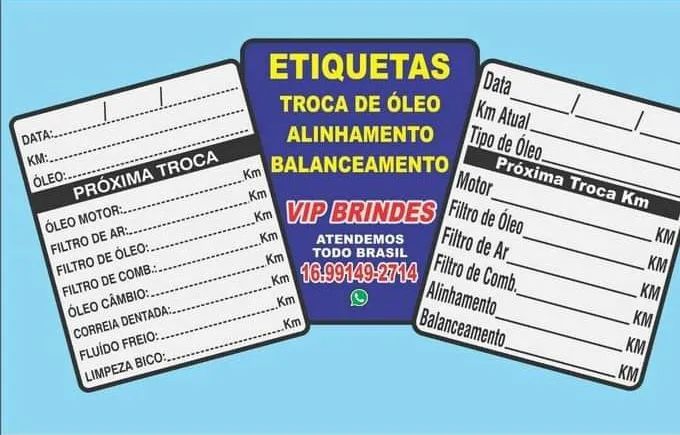 Etiquetas Troca de Óleo, Alinhamento, Balanceamento