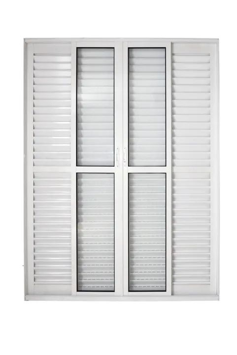 Porta balcão 6 folhas 2,10x1,50 Linha 25 com fechadura no alumínio branco 