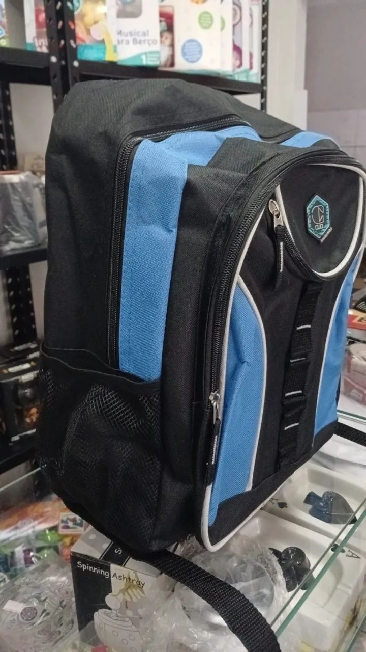 Mochila de Costas em Poliéster Clio Azul e Preta - Foto 3