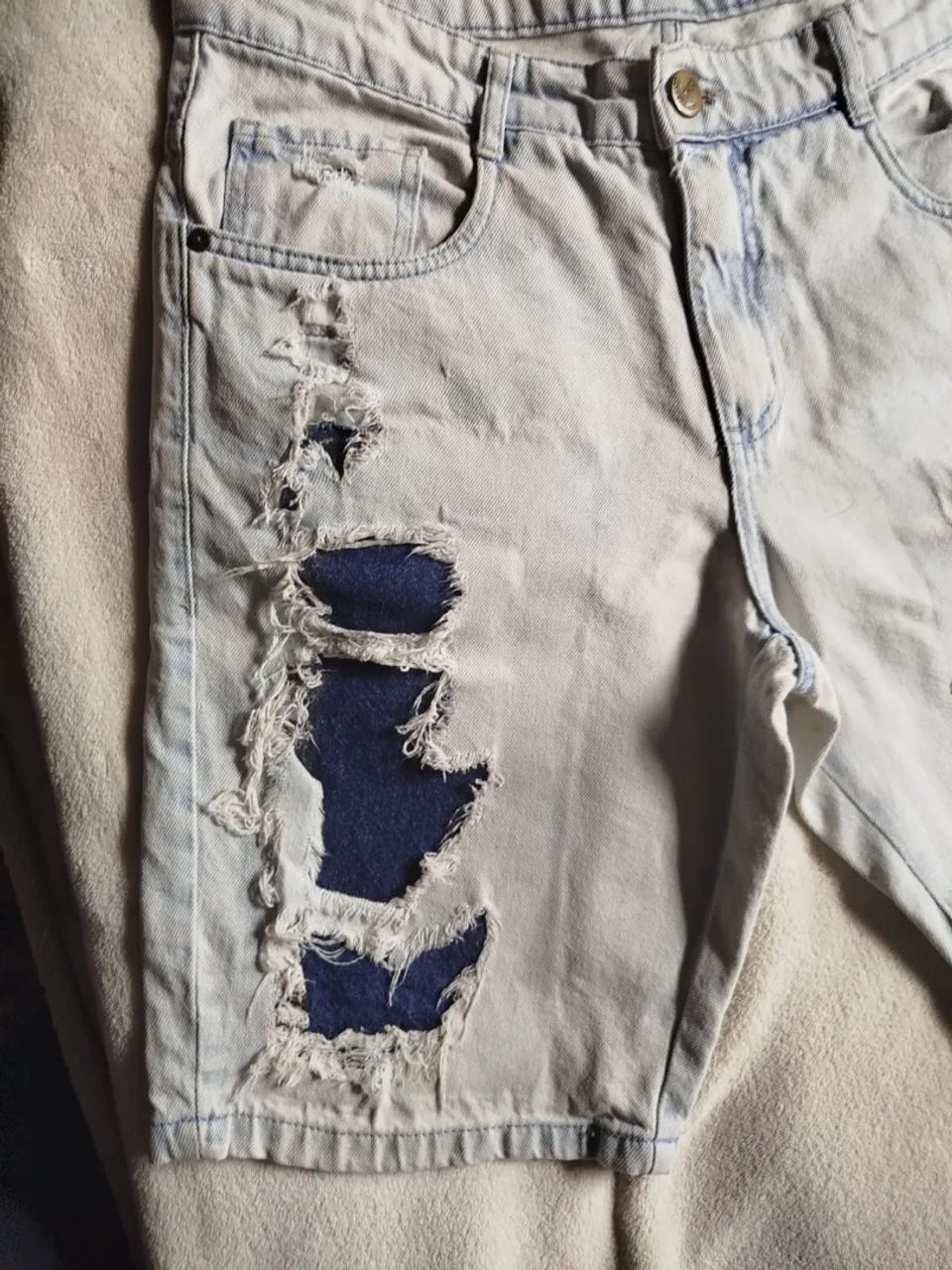 Shorts Jeans Destroyed Masculino - Tamanho 42 - Foto 3