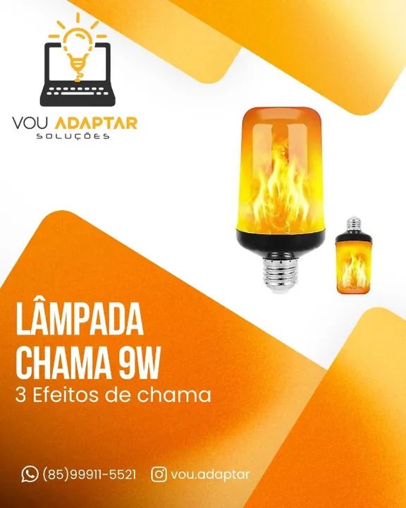 Lâmpada de Led com Efeito de Chama 9w Amarela - 3 Modos de Iluminação
