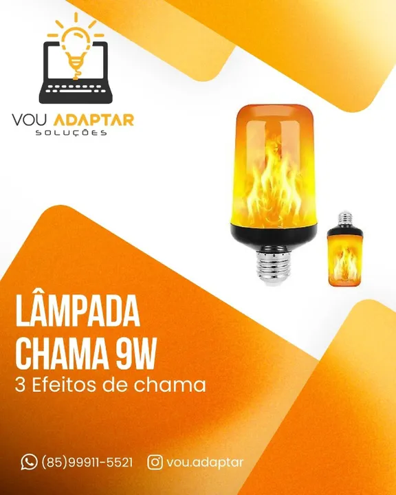 Lâmpada de Led com Efeito de Chama 9w Amarela - 3 Modos de Iluminação