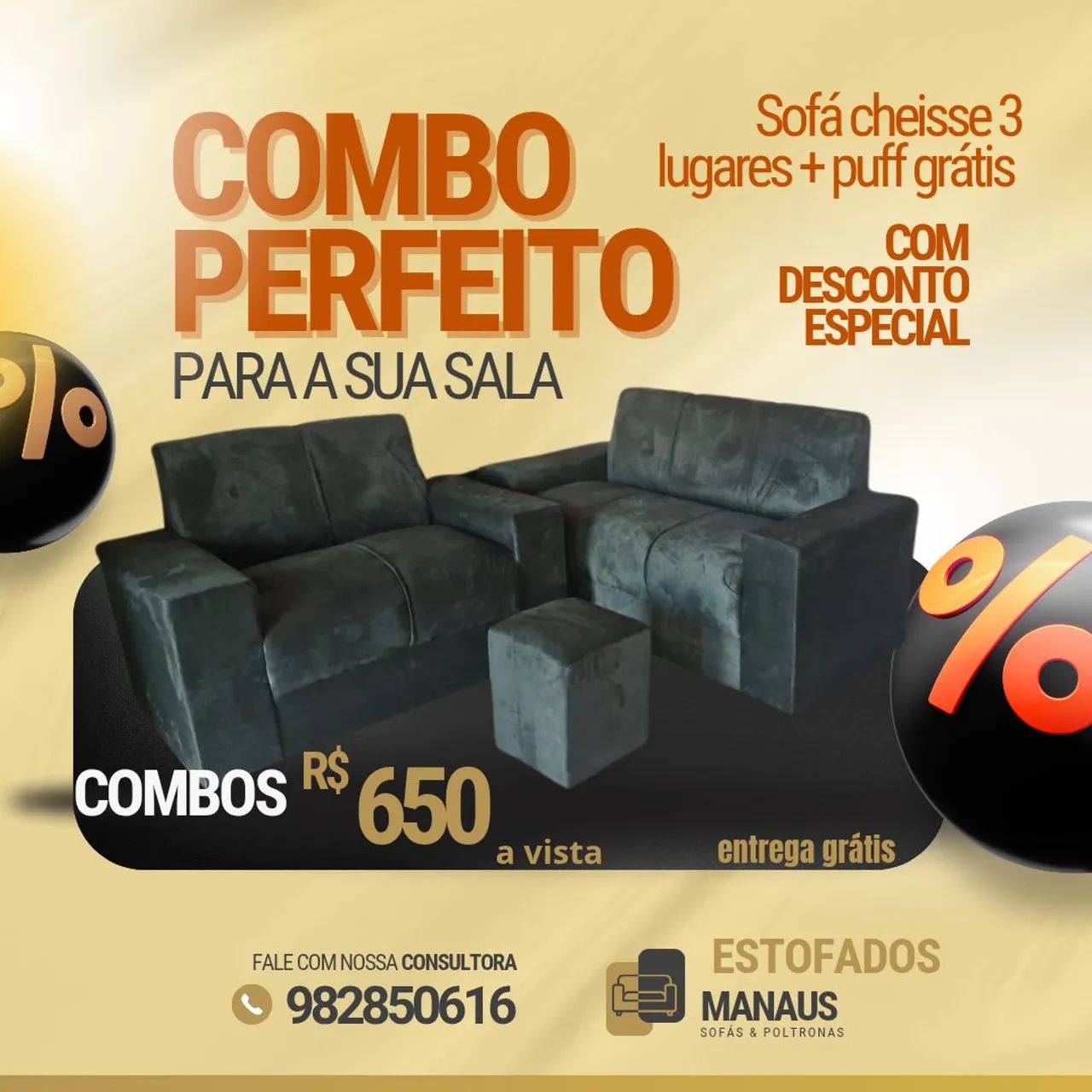Combo Perfeito para sua Sala - Sofá + Puff Grátis! - Foto 4