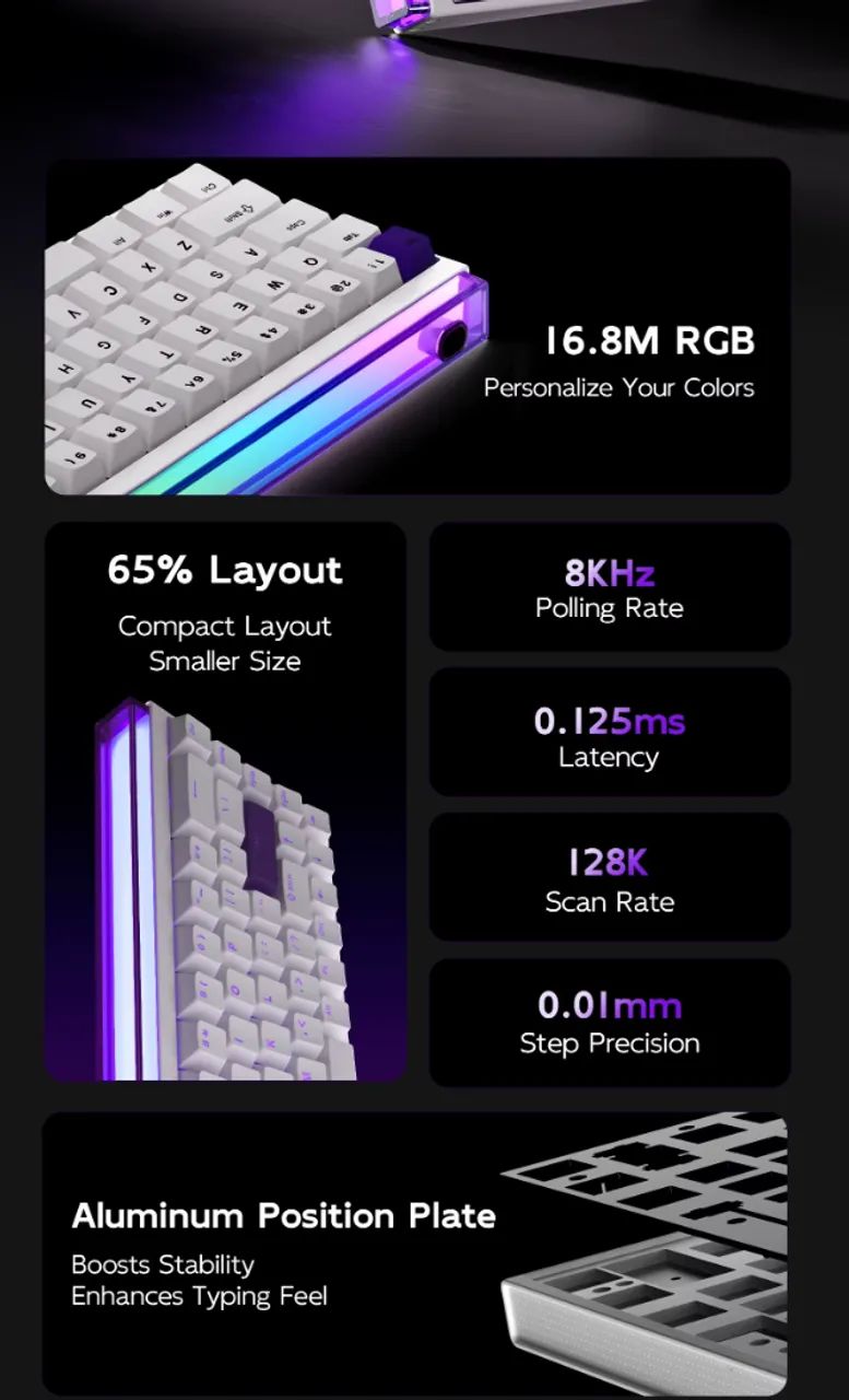 [Novo] Teclado Magnético MADLIONS NANO68, 8000Hz, 0.02 RT, Hot Swap, 65%, RGB, Branco, PC - Foto 6