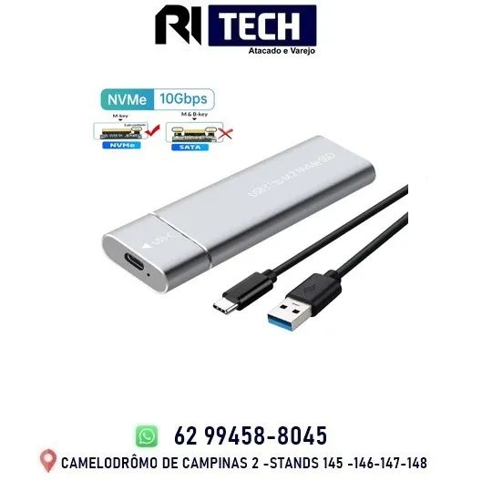 Case Para SSD gaveta M.2 Nvme ou Sata Cabo Usb /Tipo-C