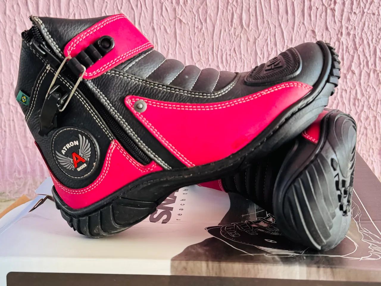 Bota Motociclista Couro (Tam36) Feminina Pink Atron Peças para