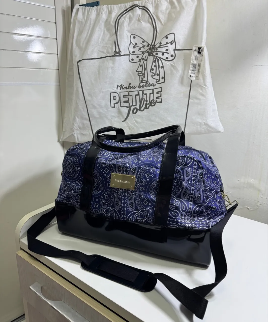 Bolsa Mala Petite Jolie Azul com Detalhes Bandana