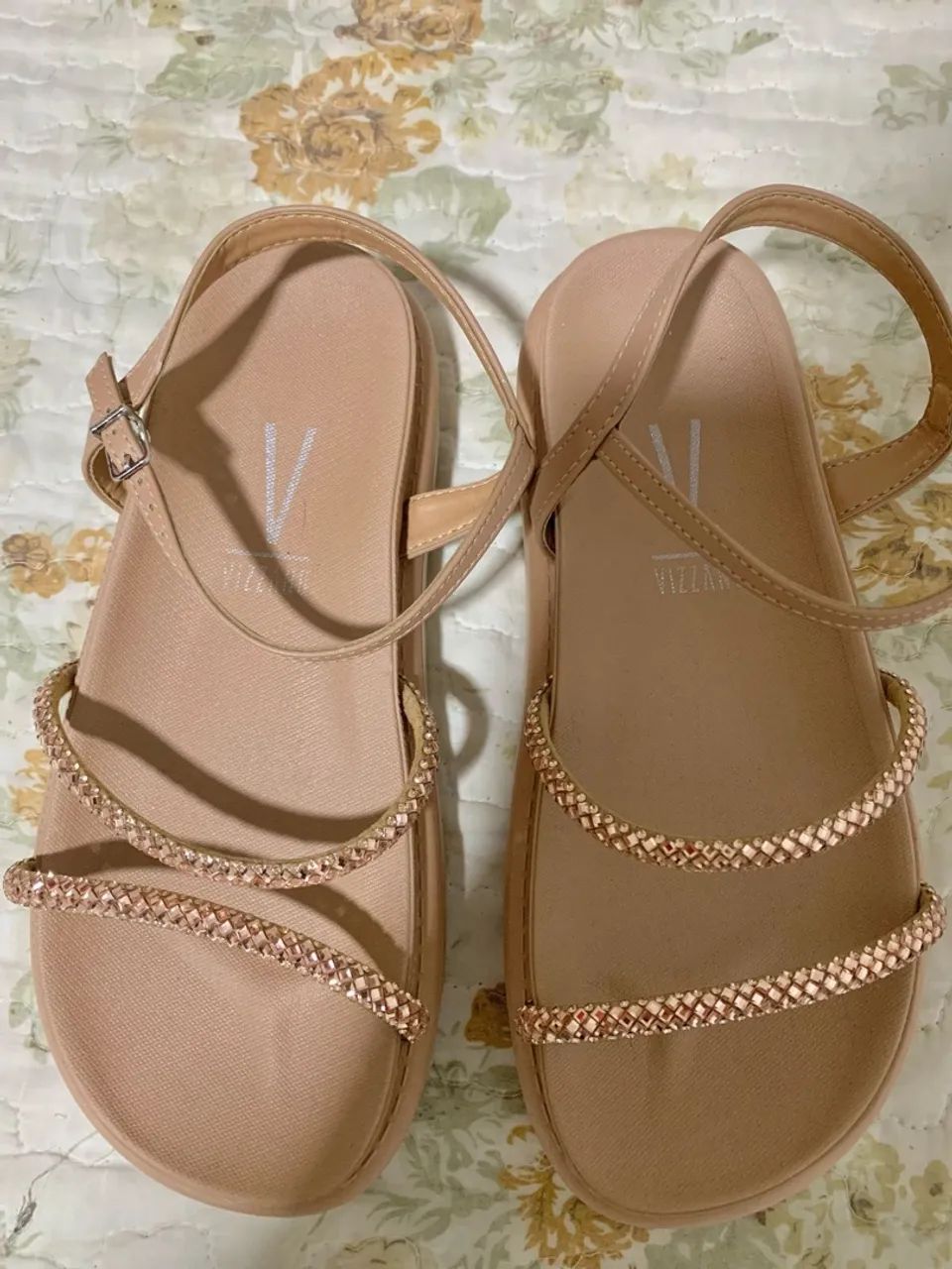 Rasteira Vizzano Flatform Tiras Strass Feminina - Nude - Foto 2