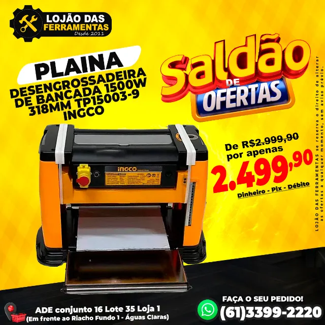 Plaina Desengrossadeira de Bancada 1500w 318mm Tp15003-9 Ingco