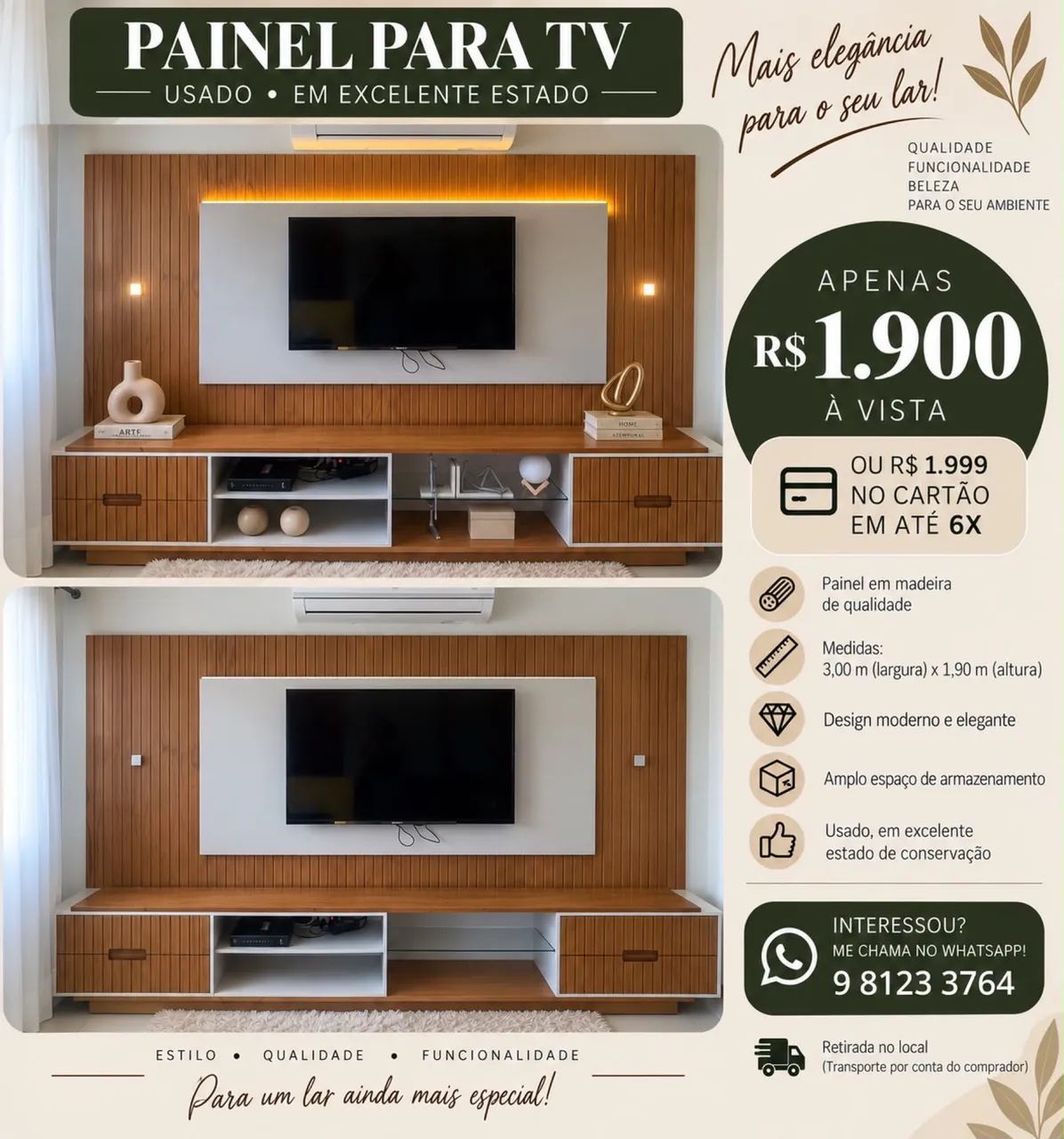 Painel para TV ripado com led  - Foto 3