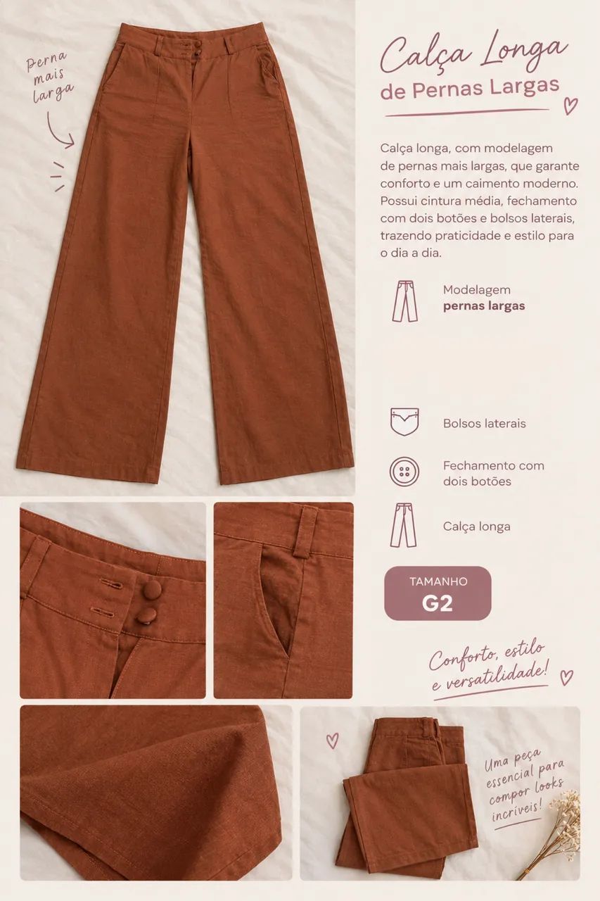 Calça Marrom Terracota G2 - Foto 3