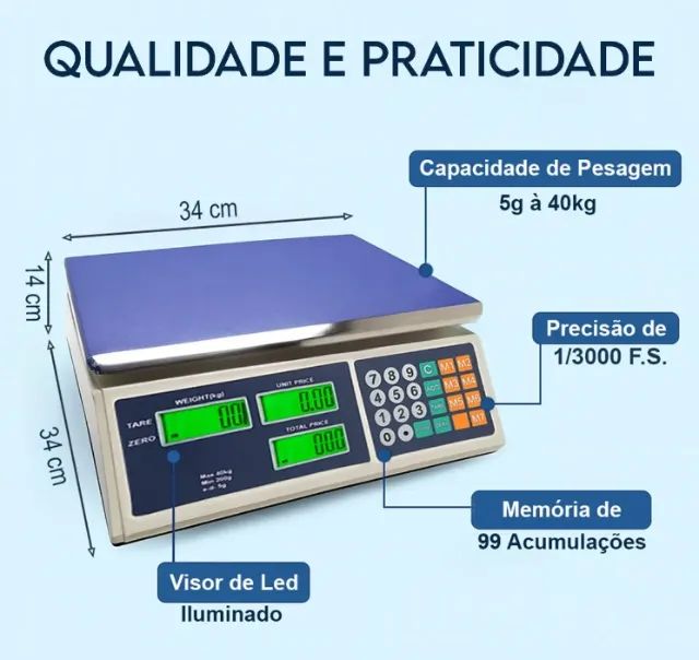 Balança Digital Comercial Até 40kg Alta Precisão Bivolt - Foto 4