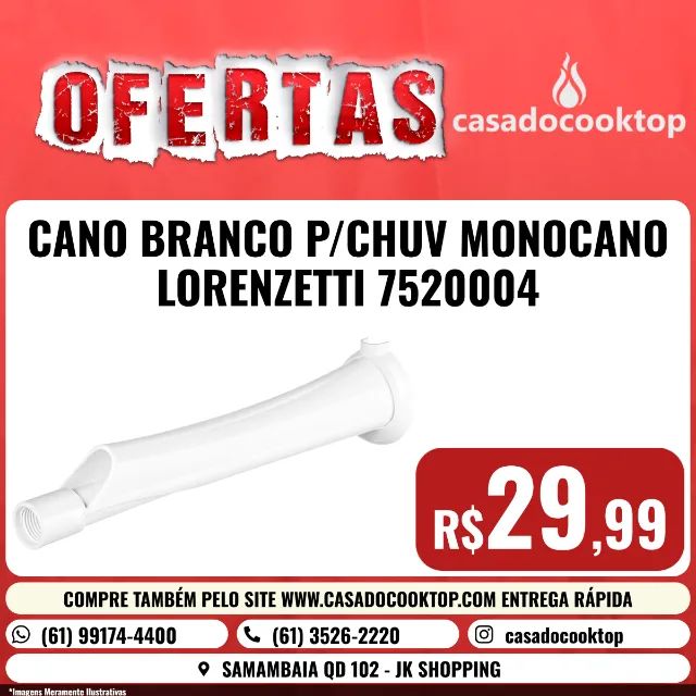 Cano Branco para Chuveiro Monocano Lorenzetti