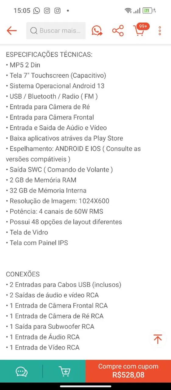 CENTRAL MULTIMÍDIA ANDROID 13 7 POLEGADAS E JÁ CONFIGURADO ! - Foto 5