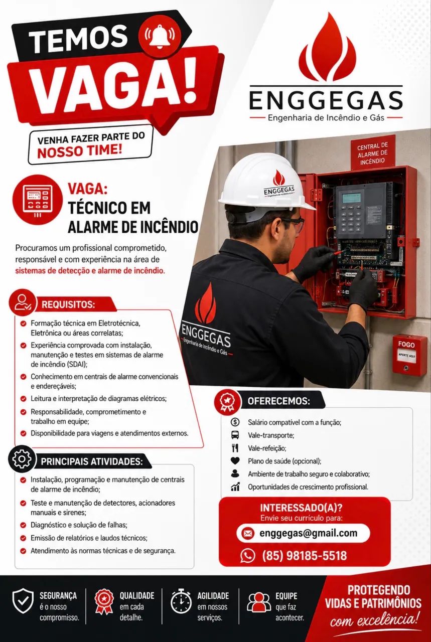 Vaga para Técnico em Alarme de incêndio 