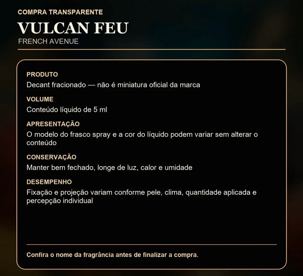 Decante 5ml Vulcan Feu EAU de Parfum Original - Foto 2