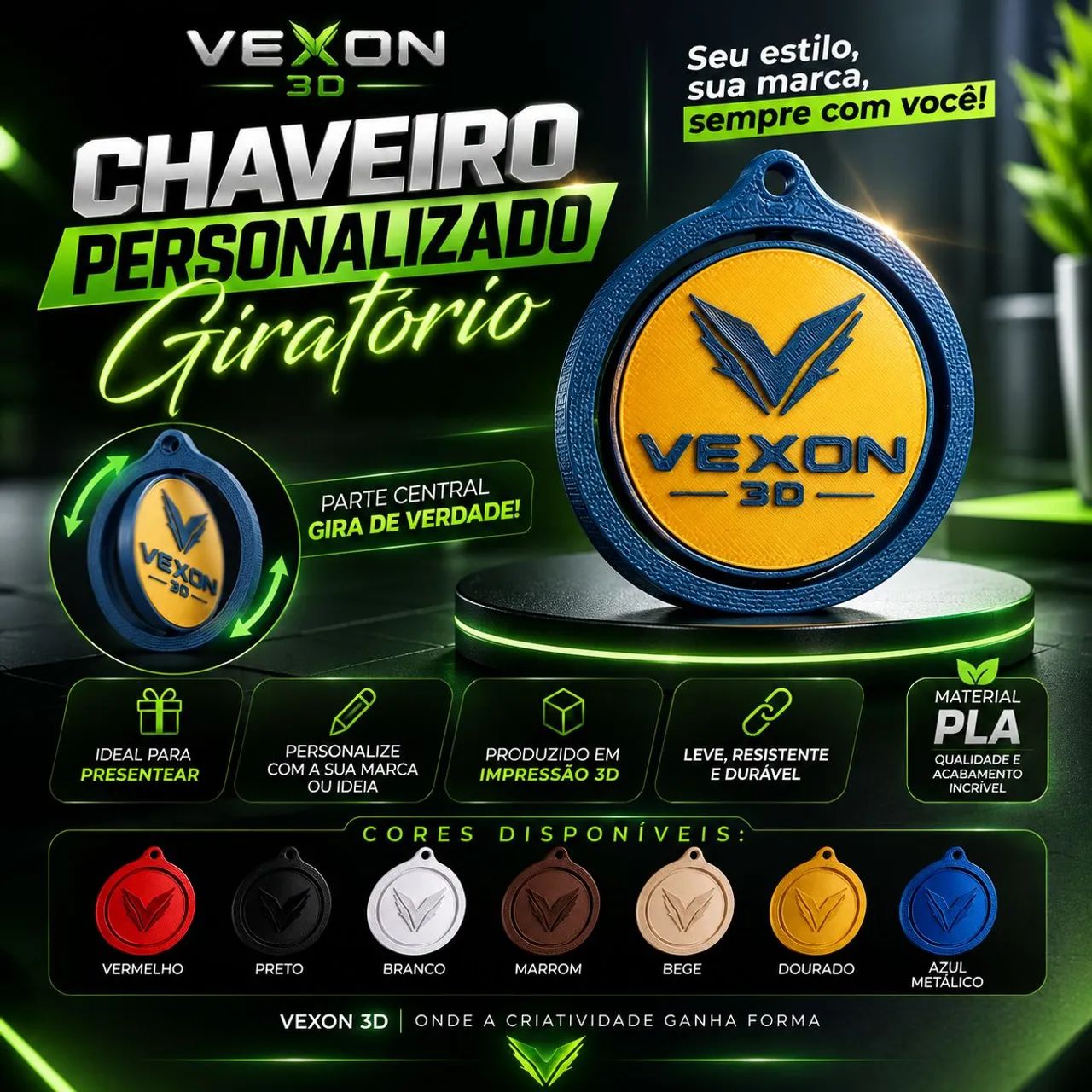Chaveiro Personalizado Giratório